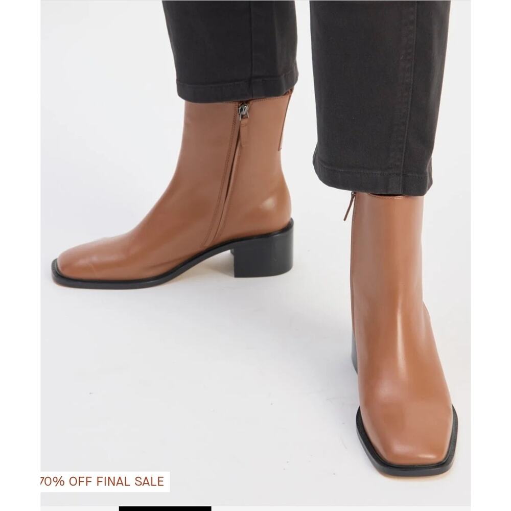 Everlane The City Boots Womens Size 8 Saddle Brown Leather Ankle Heel Zip NIB